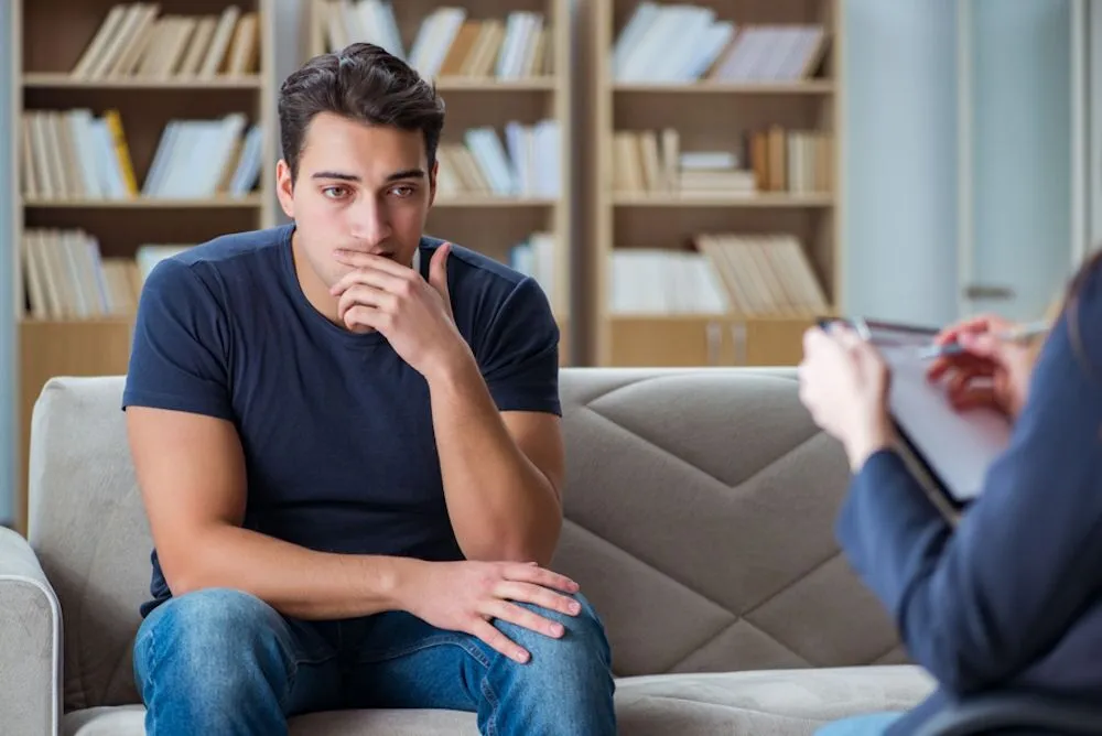 Illustration showing the physical, emotional, and social impacts of addiction on men